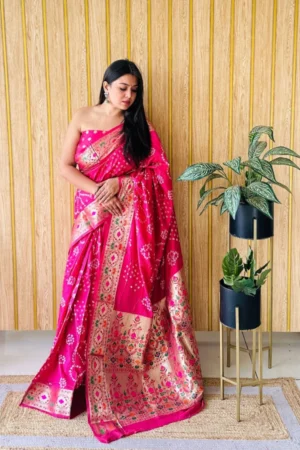 Premium Bandhej Paithani Silk Saree