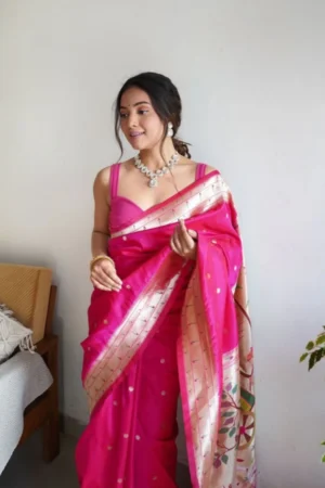 Designer Golden Zari Weaving Paithani Silk Saree