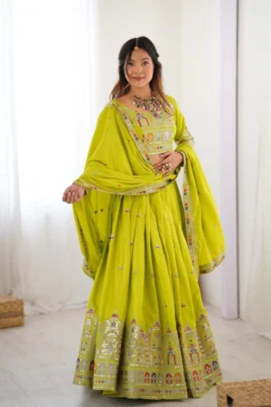Natural Crepe Silk Wedding Lehenga Choli Colors Available Green/Blue/Red/Orange/Black