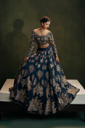 Calzora Polo Silk Lehenga with Zari Work and Tabby Dupatta