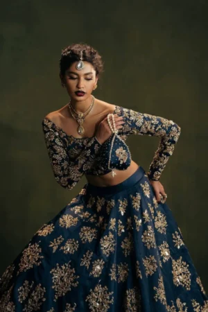 Calzora Polo Silk Lehenga with Zari Work and Tabby Dupatta