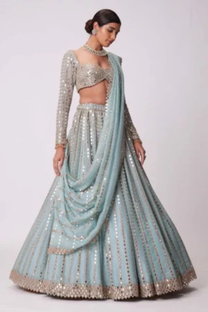 Dazzling Sky Blue Rangoli Silk Lehenga Choli