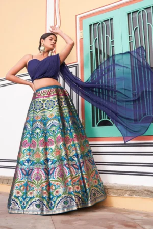 Designer Banarasi Silk Lehenga Choli with Intricate Zari Work