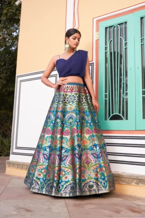 Designer Banarasi Silk Lehenga Choli with Intricate Zari Work
