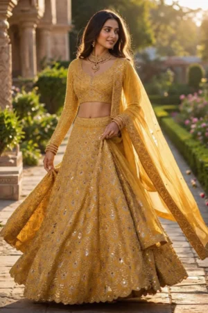 Mustard Yellow Heavy Embroidery Lehenga Choli