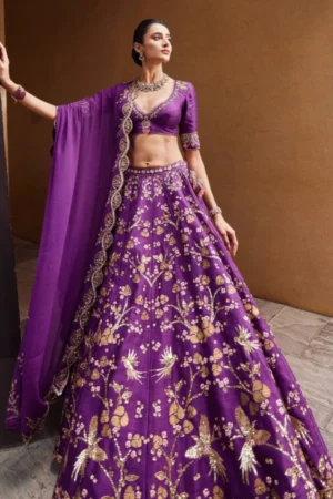 Purple Thai Silk Lehenga with Sequins Zari Work