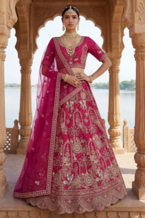 Luxury Silk Bridal Lehenga with Heavy Handwork Colors available Pink/Orange/Red/White