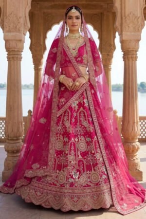 Luxury Silk Bridal Lehenga with Heavy Handwork Colors available Pink/Orange/Red/White