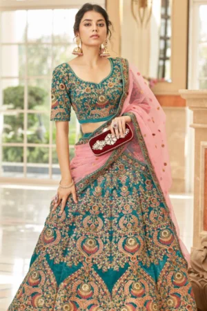 Morpich Velvet Designer Lehenga Choli