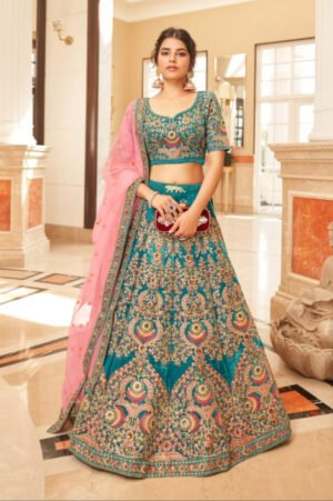 Morpich Velvet Designer Lehenga Choli