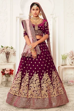Velvet Bridal Lehenga Choli with Dori Zari And Sequins Embroidery