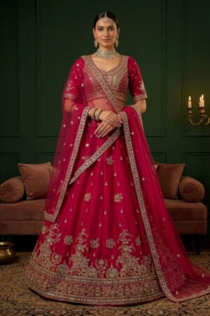 Lehenga Choli with Heavy Embroidery for Wedding Wear Colors Available Pink/Red/Orange/White