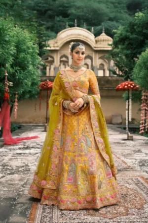 Yellow Silk Lehenga with Cutwork Border for Special Occasions