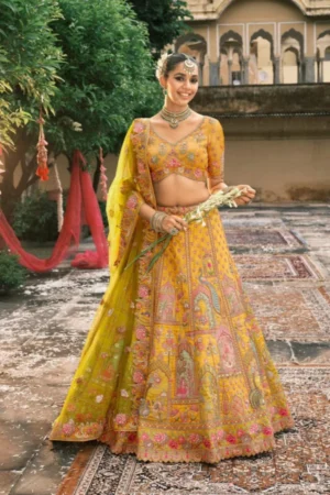 Yellow Silk Lehenga with Cutwork Border for Special Occasions