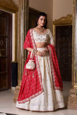 Vichitra Silk Lehenga With Thread Embroidery