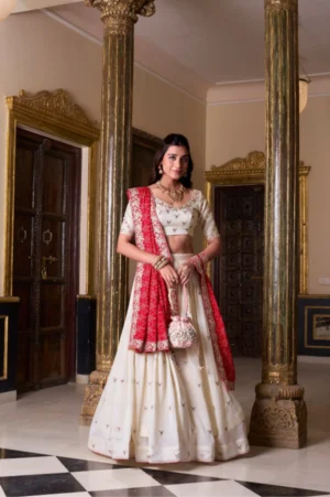 Vichitra Silk Lehenga With Thread Embroidery