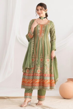 Silk Anarkali with Mirror Handwork Colors Available Green Purple Yellow
